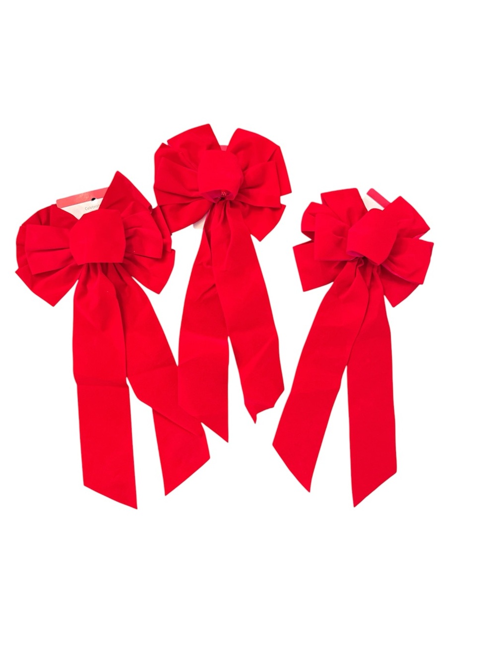 Celebrate It Red Christmas Velvet Ribbon Decor Bows Set of 3 Large Tree Topper